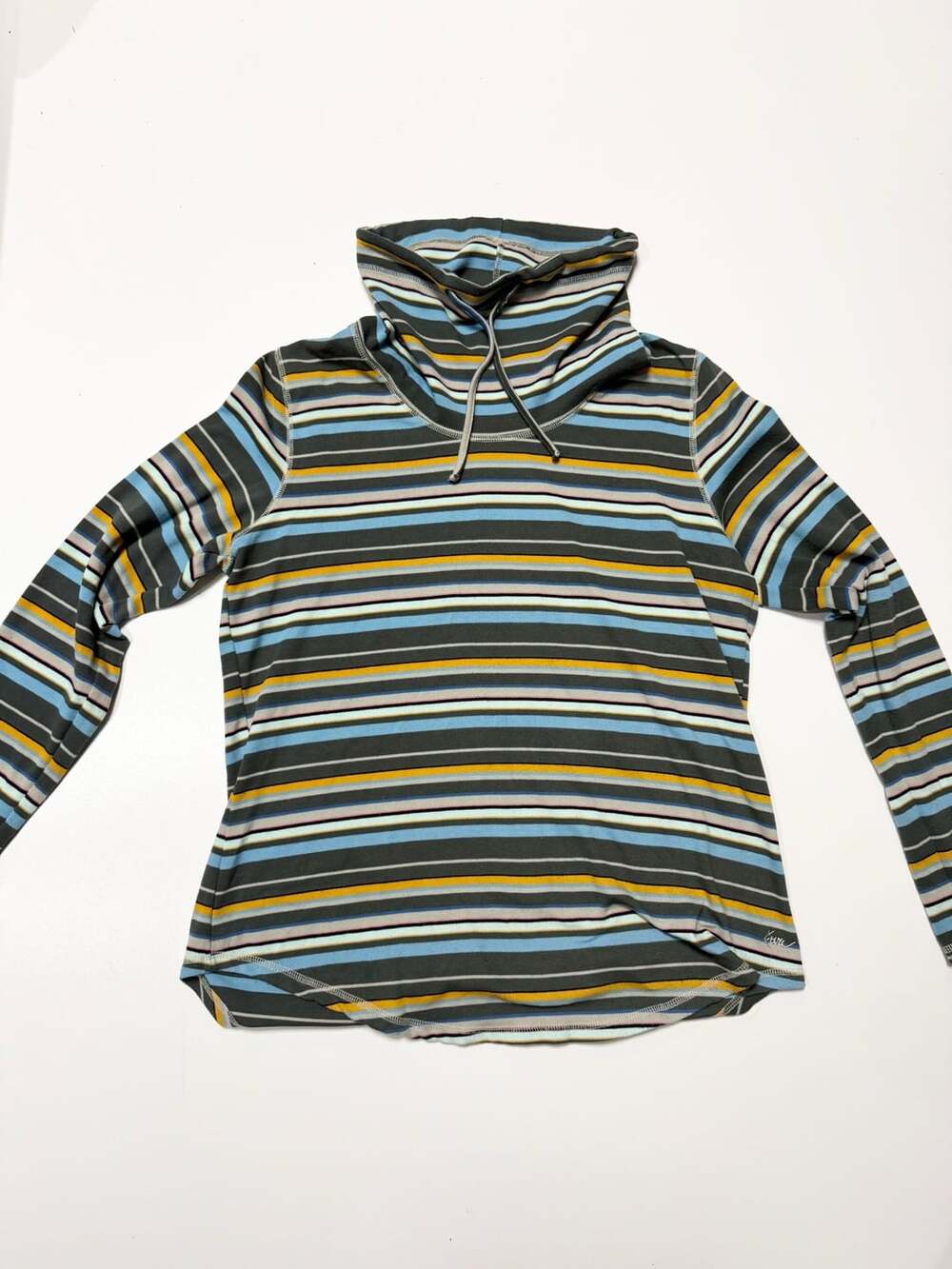 Kavu Striped Cowl Neck Sweatshirt Size XL Gorpcore Layer Trail Ready Thumbholes